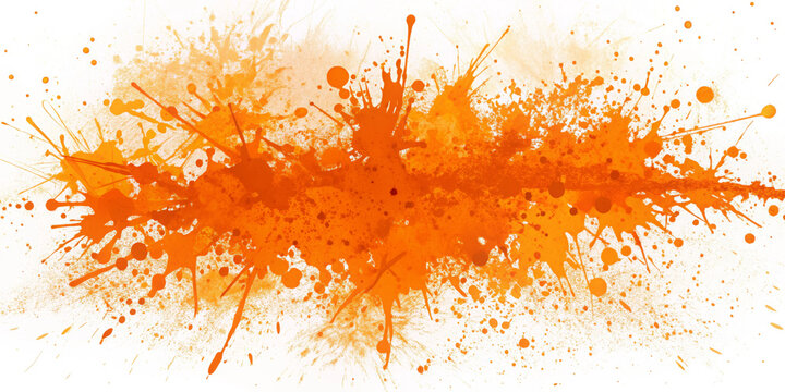 Vibrant orange splatters and streaks create dynamic and energetic visual on white background, evoking creativity and excitement