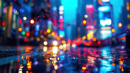 Fototapeta premium Cityscapes at night with vibrant neon lights, dynamic and colorful, Urban, Bright hues, Photograph, Nightlife glow