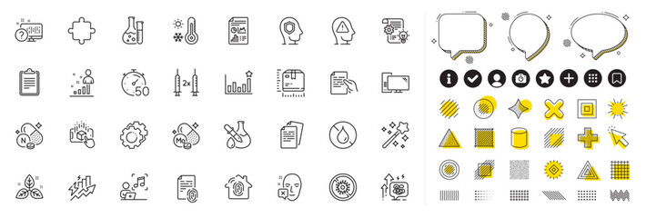 Set of Consumption growth, Psychology and Hold document line icons for web app. Design elements, Social media icons. No waterproof, Stats, Face declined icons. Vector