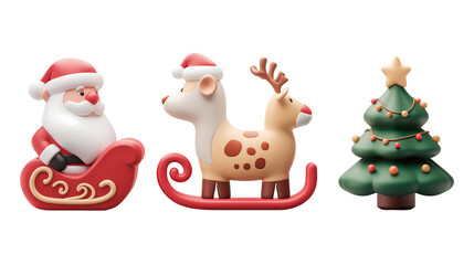 santa claus with christmas tree on transparent background 