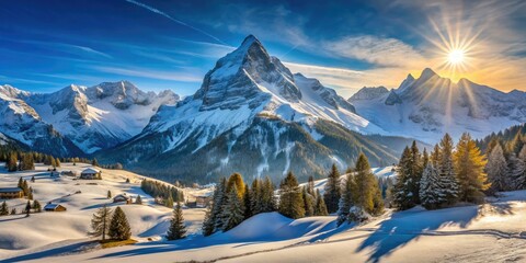Stunning Winter Landscape of Mount Graustock in Switzerland's Majestic Alps
