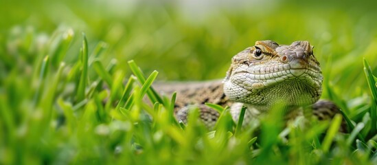 Obraz premium Lizard Among Green Grass