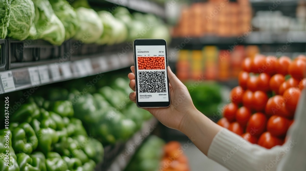 Poster futuristic packaging solution featuring a qr code that can be scanned by a smartphone to instantly d