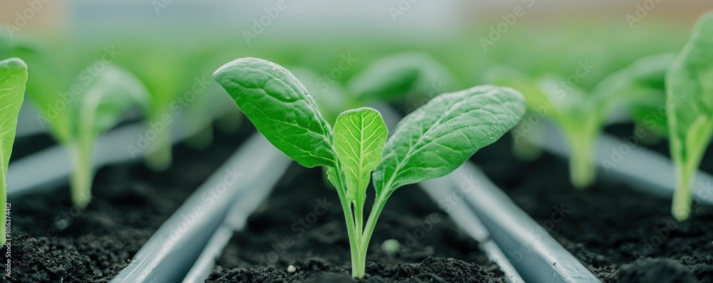 Aufkleber close up view of a hydroponic farming setup with automated watering systems showcasing the technolog
