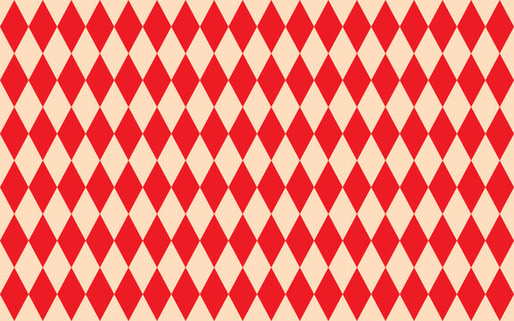 seamless diamond pattern in red and beige colors. Argyle classic fabric design. Diamond or lozenge simple background. geometric vector wallpaper. Venetian rhombus carnival ornament.