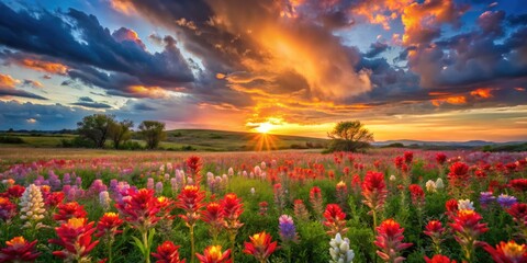 Surreal Indian Paintbrush Wildflower Field in Texas Spring © Danicha