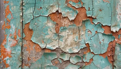 Obraz premium Distressed textures with cracks and peeling paint, rugged and aged, Urban, Cool tones, Photograph, Weathered beauty