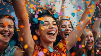 Diverse teams celebrating achievements and milestones, joyful and inclusive, Urban, Bright hues, Photograph, Team success