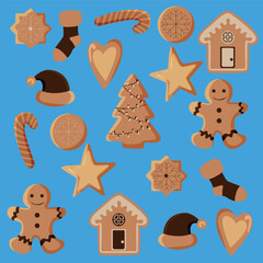 Christmas cookies and gingerbread in vector. A sweet holiday set.