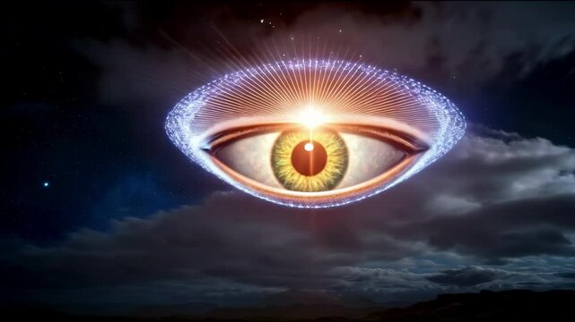 The all-seeing eye, or radiant delta, is a Masonic symbol. The third eye shines in the sky. The eye of a god from heaven. All seeing eye