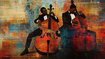 Cello Players against Brick Wall