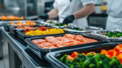 Obraz premium Close up view of digital sensors and technology monitoring food safety and hygiene in a commercial kitchen setting Concept of tech enhanced food and control in professional catering industry