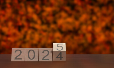 2025 2024 change cube block wooden copy space orange yellow color event party happy new year time...