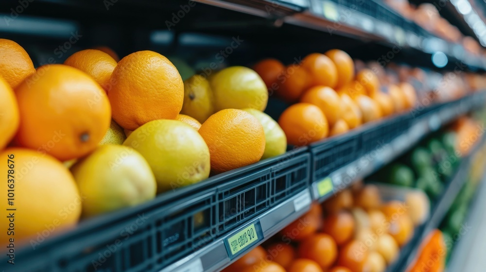 Poster close up view of a vibrant display of fresh ripe citrus fruits including oranges lemons tangerines a