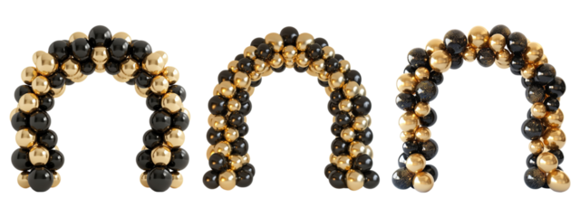 Gold and Black Balloons Arc Set on Transparent Background