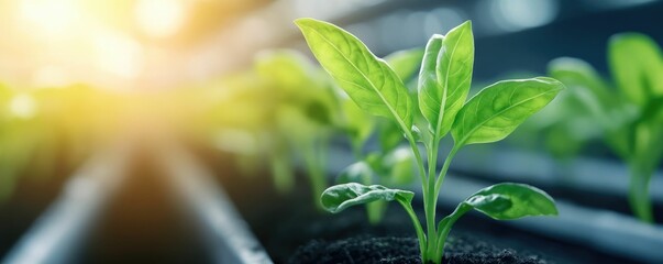 Close up view of advanced vertical farming technology with smart automation systems showcasing the future of sustainable eco friendly urban agriculture and food production