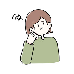 頬杖をついて考えている女性(グルグル付)