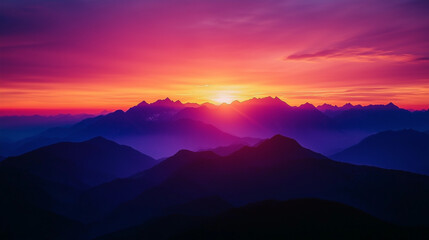 Obraz premium Dramatic Sunrise Over Mountain Range with Rich Purple and Orange Hues Filling the Sky