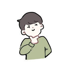 顎に手を当てて何かを企んでいる男性