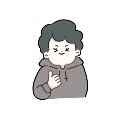 笑顔で親指を立てている男性