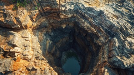 Aerial View of a Sinkhole with a Pool of Water