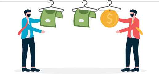Businessman put money on a hanger, business concept illustration

