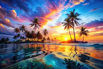 Tropical Ocean Sky Double Exposure Wallpaper for Mobile Devices