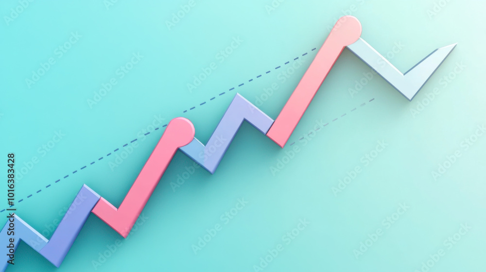 Poster colorful line graph illustrating a steady increase in data over time on a gradient background