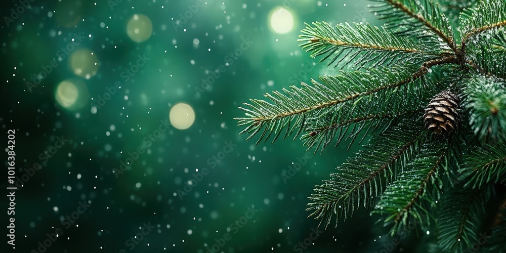 Poster sparkling fir tree with lights and bokeh background
