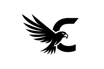 Minimal Eagle with C-Shaped Letter Logo on White Background