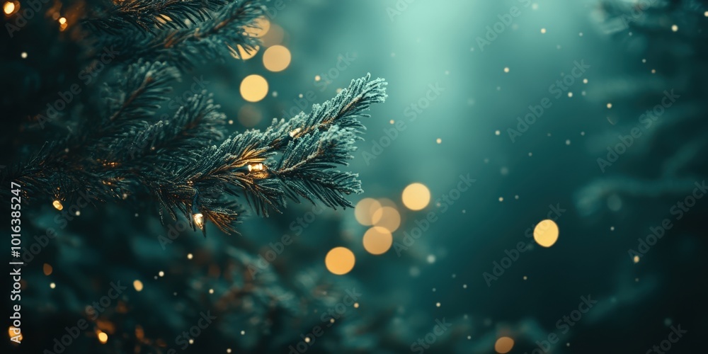 Aufkleber illuminated fir tree branches with bokeh background
