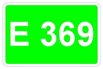 Illustration eines Europastraßenschildes der E 369 in Europa	