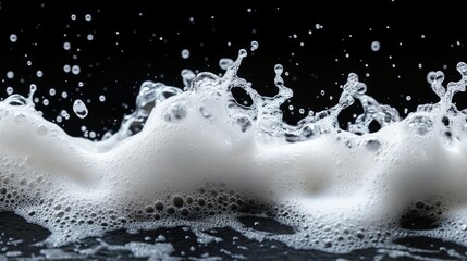 White Foam Bubbles Splashing Against a Black Background