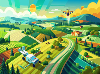 landscape with houses and trees