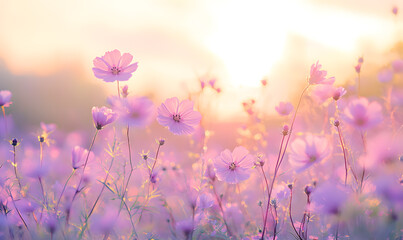 Naklejka premium Dreamlike Landscapes and Mystical Gardens with Vibrant Flowers and Glowing Nature