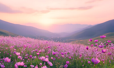 Fototapeta premium Dreamlike Landscapes and Mystical Gardens with Vibrant Flowers and Glowing Nature