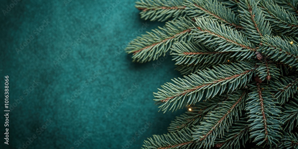 Poster elegant fir tree branches with soft bokeh lights