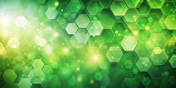 Aerial green abstract background with bokeh hexagonal shapes