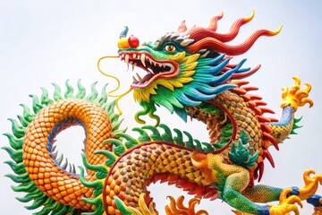 Vibrant Chinese Dragon Statue in Vintage Style Photography for Stock Use