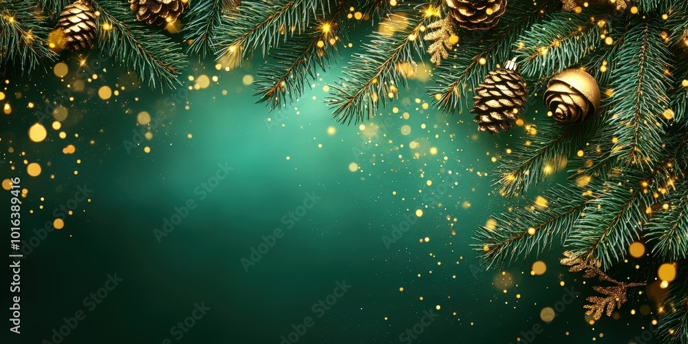 Poster festive fir tree with lights and bokeh effect