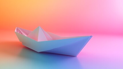 Obraz premium A paper boat floats on a still, colorful surface.