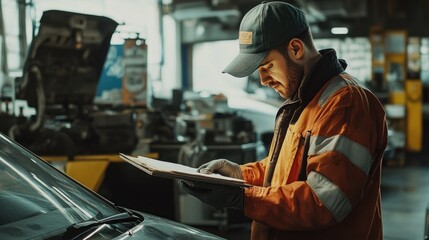 Car safety inspection conducted by a mechanic at a service station