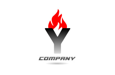 fire flames Y red letter alphabet logo icon design with black gradient color for business and company