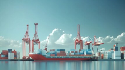 Fototapeta premium International dock handling cargo with cranes and ships