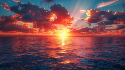 Fototapeta premium Stunning Sunset Over Calm Ocean Water Landscape