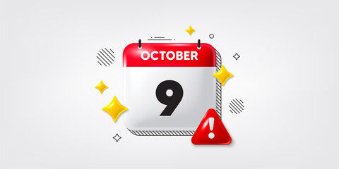 Calendar date of October 3d icon. 9th day of the month icon. Event schedule date. Meeting appointment time. 9th day of October. Calendar month date banner. Day or Monthly page. Vector