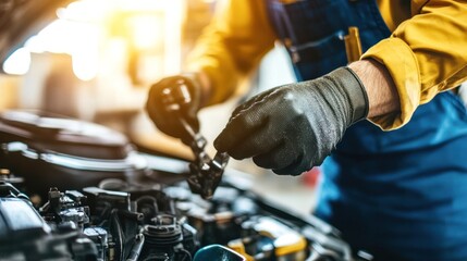 Mechanic performing an automotive care job at a repair station