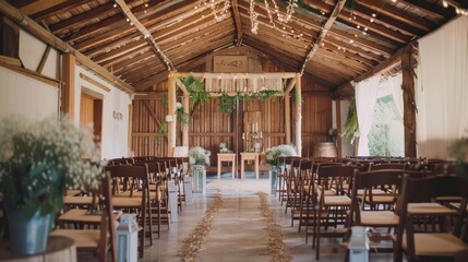 Fototapeta premium Wedding ceremony at a rustic barn, emphasizing charm and uniqueness