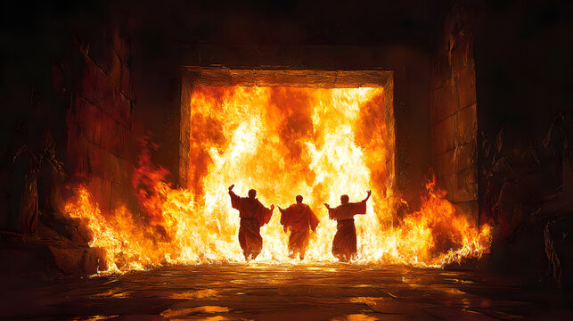 The Fiery Furnace With Shadrach, Meshach, and Abednego Amidst Flames