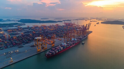 Naklejka premium Port global trade with import and export shipping activities